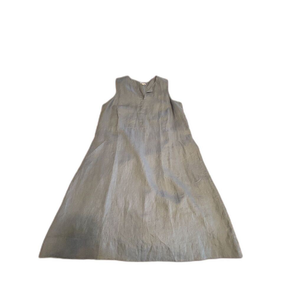 J.Jill Love Linen Blue Sleeveless Dress Size L 100% Linen Shift Midi Casual - Picture 8 of 8
